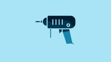 Blue Electric drill machine icon isolated on blue background. Repair tool. 4K Video motion graphic animation.