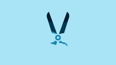 Blue Scissors icon isolated on blue background. Cutting tool sign. 4K Video motion graphic animation.