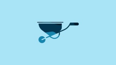 Blue Wheelbarrow icon isolated on blue background. Tool equipment. Agriculture cart wheel farm. 4K Video motion graphic animation.