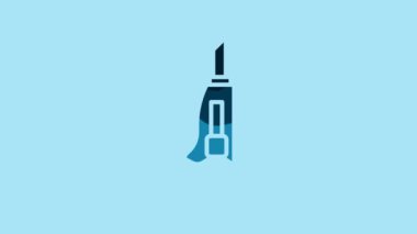 Blue Stationery knife icon isolated on blue background. Office paper cutter. 4K Video motion graphic animation.
