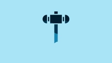 Blue Sledgehammer icon isolated on blue background. 4K Video motion graphic animation.