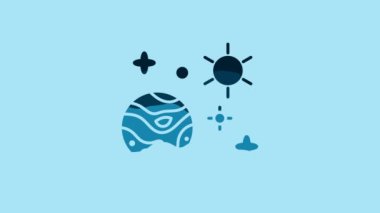 Blue Space and planet icon isolated on blue background. Planets surface with craters, stars and comets. 4K Video motion graphic animation.