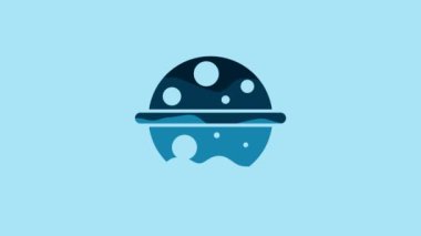 Blue Planet Saturn with planetary ring system icon isolated on blue background. 4K Video motion graphic animation.