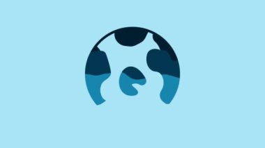 Blue Earth globe icon isolated on blue background. World or Earth sign. Global internet symbol. Geometric shapes. 4K Video motion graphic animation.