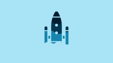 Blue Space shuttle and rockets icon isolated on blue background. 4K Video motion graphic animation.