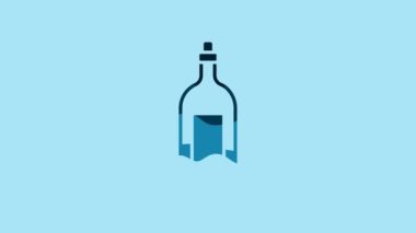 Blue Bottle of wine icon isolated on blue background. 4K Video motion graphic animation.