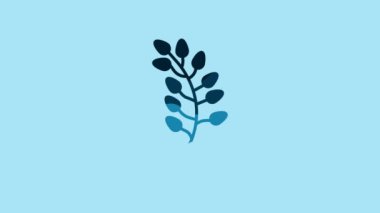 Blue Willow leaf icon isolated on blue background. 4K Video motion graphic animation.
