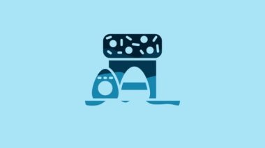 Blue Easter cake and eggs icon isolated on blue background. Happy Easter. 4K Video motion graphic animation.