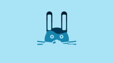 Blue Easter rabbit icon isolated on blue background. Easter Bunny. 4K Video motion graphic animation.