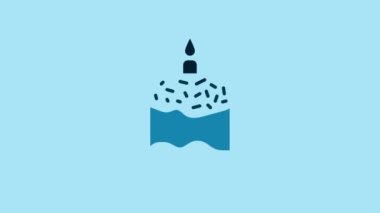 Blue Easter cake and candle icon isolated on blue background. Happy Easter. 4K Video motion graphic animation.