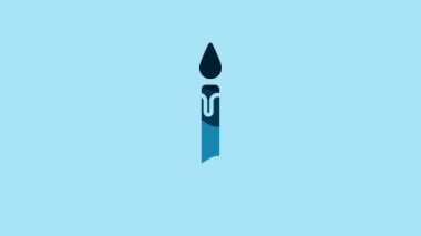 Blue Burning candle in candlestick icon isolated on blue background. Cylindrical candle stick with burning flame. 4K Video motion graphic animation.