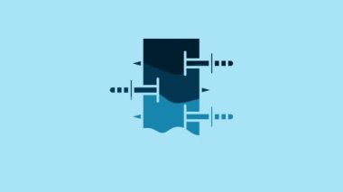 Blue Magic box, trunk for magic tricks icon isolated on blue background. Show with knives, piercing the box with swords. 4K Video motion graphic animation.