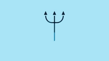 Blue Neptune Trident icon isolated on blue background. 4K Video motion graphic animation.