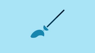 Blue Witches broom icon isolated on blue background. Happy Halloween party. 4K Video motion graphic animation.