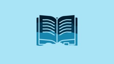 Blue Ancient magic book with alchemy recipes and mystic spells and enchantments icon isolated on blue background. 4K Video motion graphic animation.