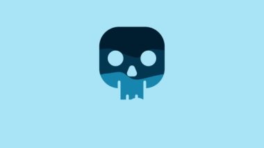 Blue Skull icon isolated on blue background. Happy Halloween party. 4K Video motion graphic animation.