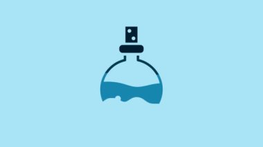 Blue Bottle with love potion icon isolated on blue background. Valentines day symbol. 4K Video motion graphic animation.