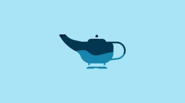 Blue Magic lamp or Aladdin lamp icon isolated on blue background. Spiritual lamp for wish. 4K Video motion graphic animation.