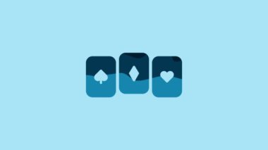 Blue Playing cards icon isolated on blue background. Casino gambling. 4K Video motion graphic animation.