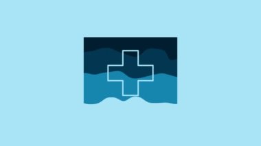 Blue First aid kit icon isolated on blue background. Medical box with cross. Medical equipment for emergency. Healthcare concept. 4K Video motion graphic animation.