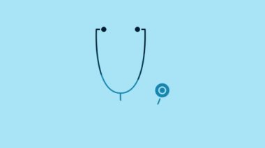 Blue Stethoscope medical instrument icon isolated on blue background. 4K Video motion graphic animation.