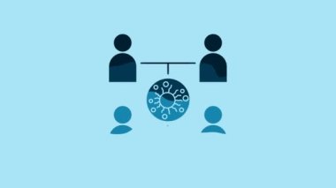 Blue Virus spread icon isolated on blue background. Coronavirus infection infographics. 4K Video motion graphic animation.