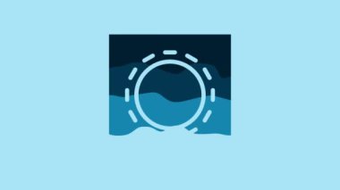 Blue Condom in package safe sex icon isolated on blue background. Safe love symbol. Contraceptive method for male. 4K Video motion graphic animation.