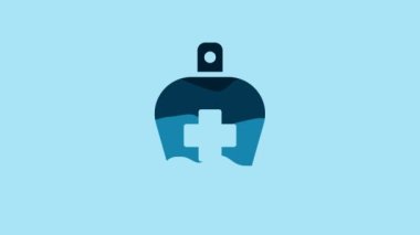 Blue Bottle of liquid antibacterial soap with dispenser icon isolated on blue background. Antiseptic. Disinfection, hygiene, skin care. 4K Video motion graphic animation.