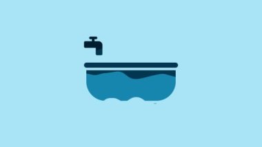 Blue Bathtub icon isolated on blue background. 4K Video motion graphic animation.