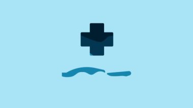 Blue Cross hospital medical icon isolated on blue background. First aid. Diagnostics symbol. Medicine and pharmacy sign. 4K Video motion graphic animation.