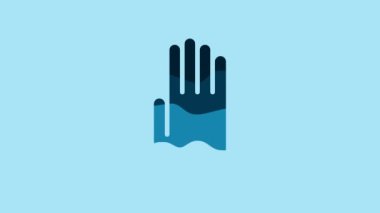 Blue Rubber gloves icon isolated on blue background. Latex hand protection sign. Housework cleaning equipment symbol. 4K Video motion graphic animation.