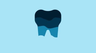 Blue Tooth icon isolated on blue background. Tooth symbol for dentistry clinic or dentist medical center and toothpaste package. 4K Video motion graphic animation.
