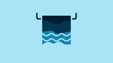Blue Towel on a hanger icon isolated on blue background. Bathroom towel icon. 4K Video motion graphic animation.