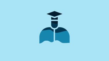 Blue Student icon isolated on blue background. 4K Video motion graphic animation.