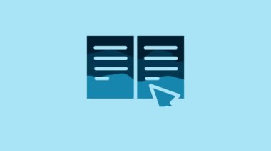 Blue Online book icon isolated on blue background. Internet education concept, e-learning resources, distant online courses. 4K Video motion graphic animation.