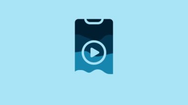 Blue Online play video icon isolated on blue background. Smartphone and film strip with play sign. 4K Video motion graphic animation.