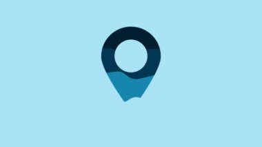 Blue Map pin icon isolated on blue background. Navigation, pointer, location, map, gps, direction, place, compass, search concept. 4K Video motion graphic animation.
