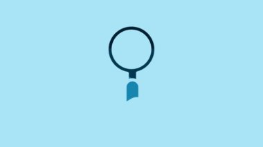 Blue Magnifying glass icon isolated on blue background. Search, focus, zoom, business symbol. 4K Video motion graphic animation.