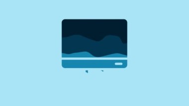 Blue Computer monitor screen icon isolated on blue background. Electronic device. Front view. 4K Video motion graphic animation.