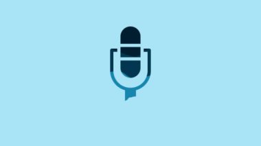 Blue Microphone icon isolated on blue background. On air radio mic microphone. Speaker sign. 4K Video motion graphic animation.