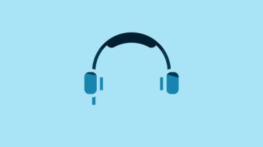 Blue Headphones icon isolated on blue background. Support customer service, hotline, call center, faq, maintenance. 4K Video motion graphic animation.