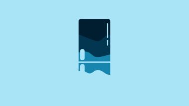 Blue Refrigerator icon isolated on blue background. Fridge freezer refrigerator. Household tech and appliances. 4K Video motion graphic animation.