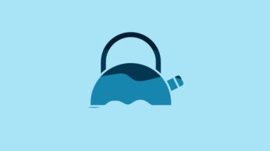 Blue Kettle with handle icon isolated on blue background. Teapot icon. 4K Video motion graphic animation.