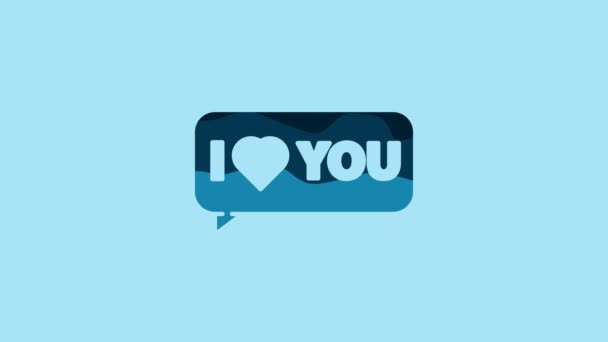 Blue Speech Bubble Text Love You Icon Isolated Blue Background — Stok Video