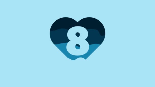 Синє Серце Іконою Березня Ізольовано Синьому Фоні Романтичний Символ Пов — стокове відео