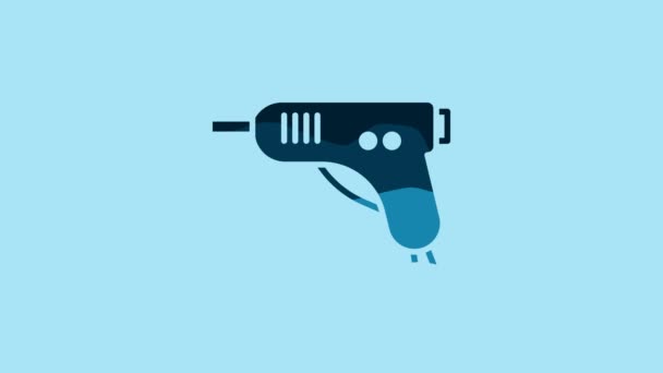 Ікона Blue Electric Hot Glue Gun Ізольована Синьому Фоні Гарячий — стокове відео