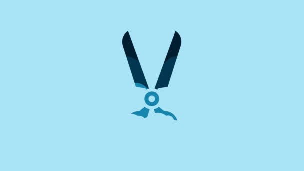 Blue Scissors Icon Isolated Blue Background Cutting Tool Sign Video — Stockvideo