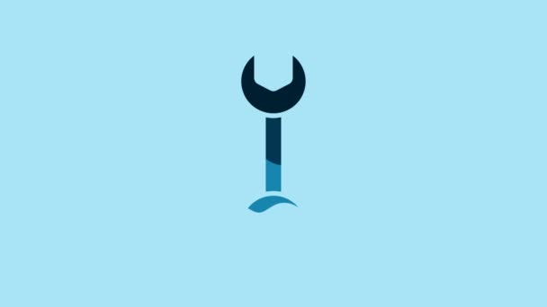 Blue Wrench Spanner Icon Isolated Blue Background Video Motion Graphic — Stockvideo