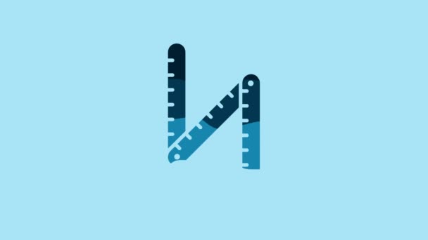 Blue Folding Ruler Icon Isolated Blue Background Video Motion Graphic — 图库视频影像