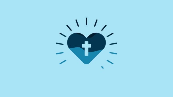 Blue Christian Cross Heart Icon Isolated Blue Background Happy Easter — Αρχείο Βίντεο